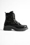 Women's Genuine Leather Lace-Up Zippered Comfortable Boots - Black Patent Leather - 3