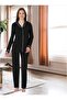 Women's Black Special Design Buttoned Front Polka Dot Long Sleeve Maternity Pajama Set Effortt