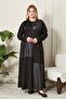 Women's Plus Size Leather Detailed Crystal Combed Cotton Dress