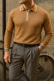 Men's Casual Striped Trendy Brown Polo Neck Sweater - 3