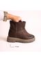 Brown Suede Genuine Leather Thick Soled Women's Boots with Internal Zipper - 5