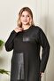 Women's Plus Size Leather Detailed Crystal Combed Cotton Dress - 3