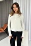 Crew Neck Buttoned Basic Blouse - Ecru - 3