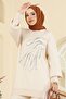 طقم تريكو مطرز بالأحجار، باللون الحجري - 1106MT581-MS - 3