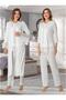 Women's Ecru Stylish Lace Detailed Design Long Sleeve Maternity Pajama Set Effortt