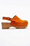 Aliva Women's Genuine Leather Clogs Sandals Orange Suede - 5