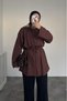 Women's Tie-Waist Cotton Pinterest Shirt Chocolate Brown - 3