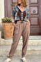 Women's Bronze Color Belt Buckle Waist Elasticated Cuffs Pocket Cargo Pants 90 30 - 4