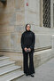 Women's Stone Detail Elastic Waist Suit Black - 4