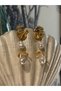 Pearl Detailed Leaf Pendant Earrings - 3