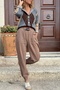 Women's Bronze Color Belt Buckle Waist Elasticated Cuffs Pocket Cargo Pants 90 30 - 5
