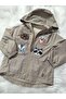 Children's Stone Color Bear and Fox Printed Windbreaker