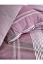 Double Natural Striped Duvet Cover Set Plum Organic (4 Pillowcases) - 3