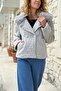 Gray Fur Collar Textured Buttoned Pocketed Cashmere Woven Coat 60 45 - 4