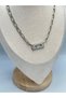 Zircon Stone Oval Cut Detail Steel Necklace Silver - 3