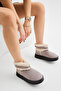 Women's Gray Thick Poly Sole Fur Detailed Suede Look Casual Boots