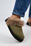 Ruzqahi Fur Women's Leather Genuine Leather Flat Platform Sabo Khaki Slippers - 4