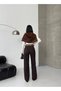 Women's High Waist Coffee Denim Wide Leg Pants - Belted Jean Trousers - 2