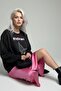 Women's Anthracite Printed Crew Neck Long Sleeve Oversized Soft Textured Sweatshirt Women's Sweatshirt - 7