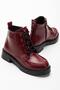 02-2001 Burgundy Wrinkled Patent Leather Lace-Up Zippered Casual Women's Boots - 5