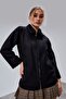 Black Oversized Zippered Cashmere Jacket