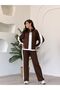 ZIPPERED STRIPED IMPORTED MODAL FABRIC COTTON WOMEN'S BOHEMIAN COMFORTABLE TOP-BOTTOM TRACKSUIT SET - 6