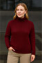 Women's Burgundy Fisherman Collar High Neck Knitwear Sweater Cotton Thick Ribbed Woven