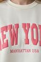 Women's Ecru New York Printed Crew Neck Long Sleeve Oversized Cotton Sweatshirt - Women's Sweatshirt - 4