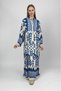 Women's Cotton Patterned Long Dress Cobalt Blue