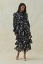 Black Floral Embroidery Detailed Layered Chiffon Dress - 5