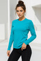 Women's Turquoise Crew Neck Long Sleeve Bodysuit - 3