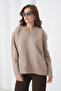 Women's V-Neck Soft Textured Oversized Knitwear Sweater - 4