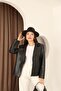 Black Leather Lined Belted Jacket-Igni̇tes-00022 - 7
