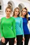 Women's Cobalt Blue-Green-Turquoise 3-Pack Crew Neck Long Sleeve Bodysuit - 3