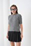 Women's Crew Neck Fleece-Lined Short Sleeve Knitwear Sweater