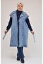 44010 Plus Size Denim Vest with Stone Detail on Collar and Shoulders - Blue