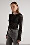 Women's Black Transparent Lace Short Stretch Fabric Blouse 30051 - 6