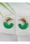 Green Enamel Gold Detail C Model Hoop Earrings - 2