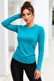 Women's Turquoise Crew Neck Long Sleeve Bodysuit