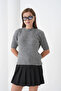 Women's Crew Neck Fleece-Lined Short Sleeve Knitwear Sweater - 3