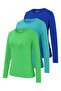 Women's Cobalt Blue-Green-Turquoise 3-Pack Crew Neck Long Sleeve Bodysuit