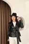 Black Leather Lined Belted Jacket-Igni̇tes-00022 - 2