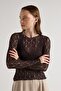 Women's Brown Transparent Lace Short Stretch Fabric Blouse 30051 - 5