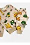Boys' 100% Cotton Beige Color Turtle Giraffe Patterned Long Sleeve Fleece-Lined Winter Pajamas Set - 4