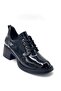 Thick Rubber Sole Lace-Up Casual Women's Shoes Patent Leather Black - 6