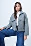 Alaçati Style Women's Gray Double Pocket Zipper Closure Boucle Jacket Vs01507 - 4