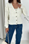 Women's V-Neck Buttoned Knit Cardigan – Textured Grace - 4