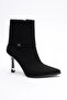 Women's Suede Boots High Heels Zipper Detail Black