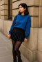 Women's Crew Neck Winter Oversized Cobalt Sweater - 2