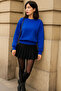 Women's Crew Neck Winter Oversized Blue Sweater - 4